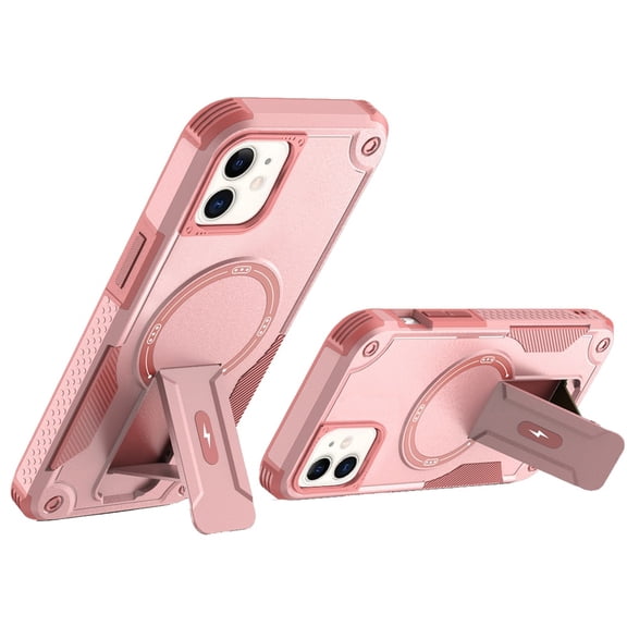 For iPhone 11 6.1 in. Case Magnetic Circle Rugged Grip Kickstand Tempered Glass