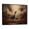 thumbnail image 2 of Designart "Vintage Landscape of Jurassic Dinosaurs II" Animals Framed Wall Art - Modern Brown Dinosaur Living Room Framed Canvas Art, 2 of 6