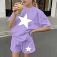 thumbnail image 5 of Girls Summer Outfits 2 Piece Clothes Solid Color Short Sleeve Top and Casual Short Sets Activewear Purple 4-5Years, 5 of 7