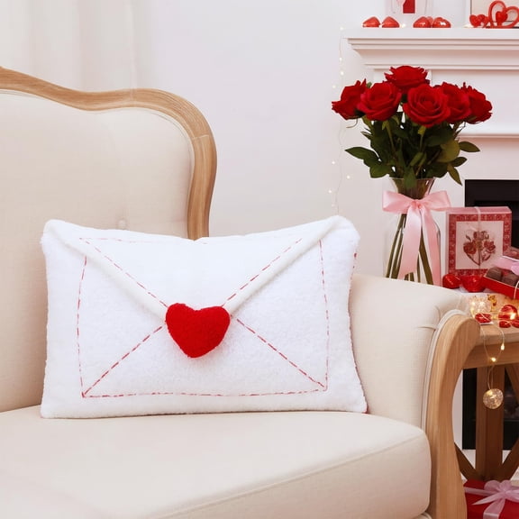 Thyle Valentines Envelope Throw Pillow 12 x 20 Envelope Heart Pillow Red and White Heart Cushion for Holiday Valentines Day Sofa Couch Decorations C113