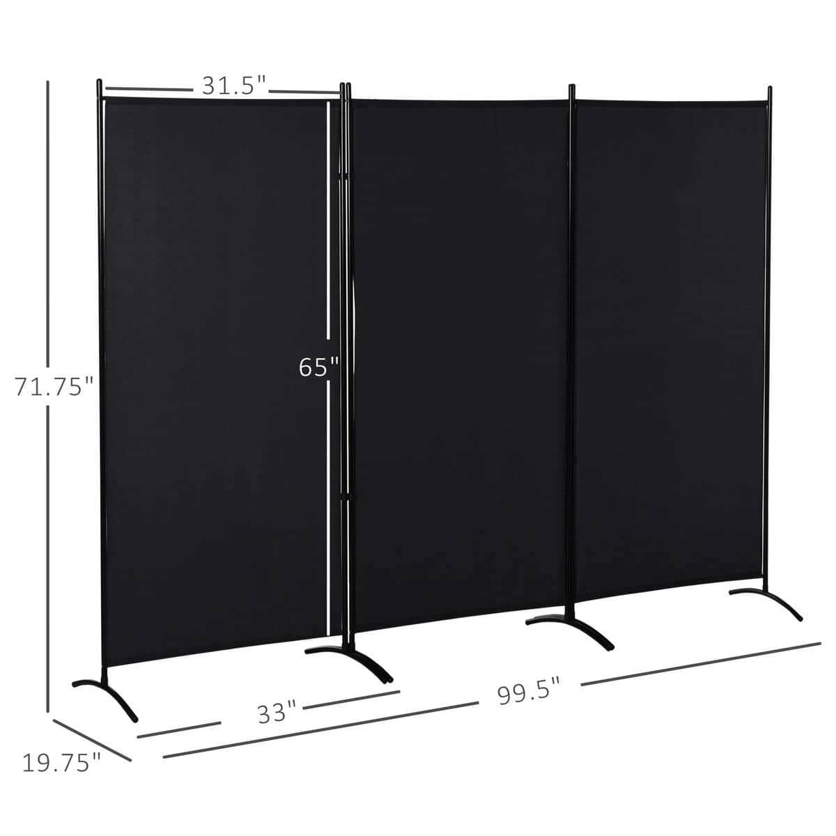 Spaco 3 Panel 6' Room Divider, Multi-Purpose Privacy Screen for Indoor as Living Room, Bedroom, Black