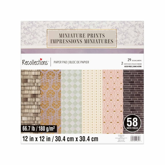 12" x 12" Miniature Paper Pad by Recollections - Premium Scrapbook & Crafting Paper for DIY Projects - Card Making - & Decorative Arts - 58 Sheets