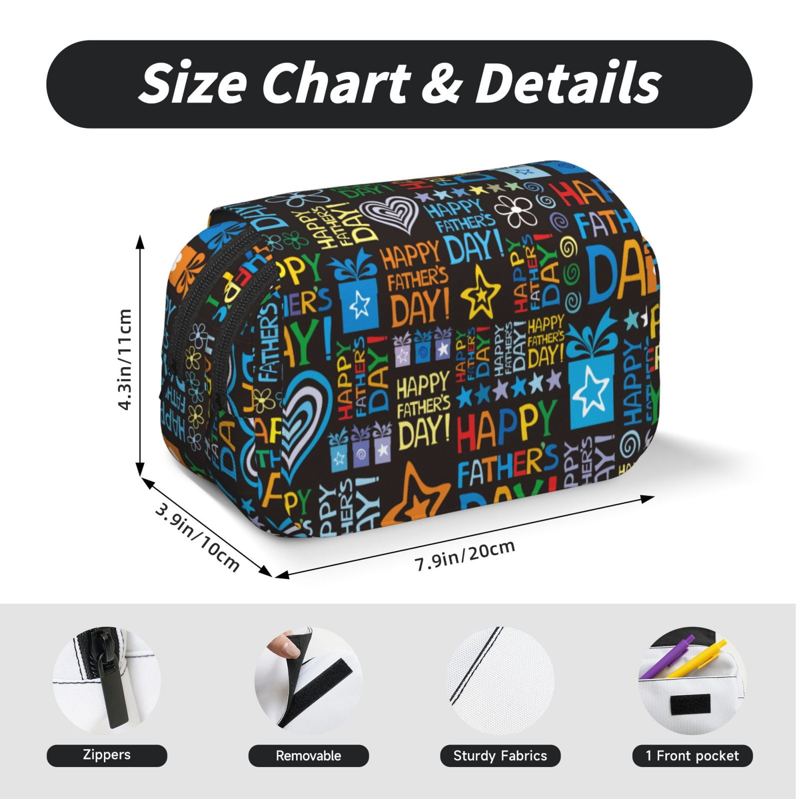 Rateoe Happy Father Day Pattern Double Clamshell Pen Case, Storage Organizer with Two Zipper Compartments– Holds Up to 50 Pencils & Pens