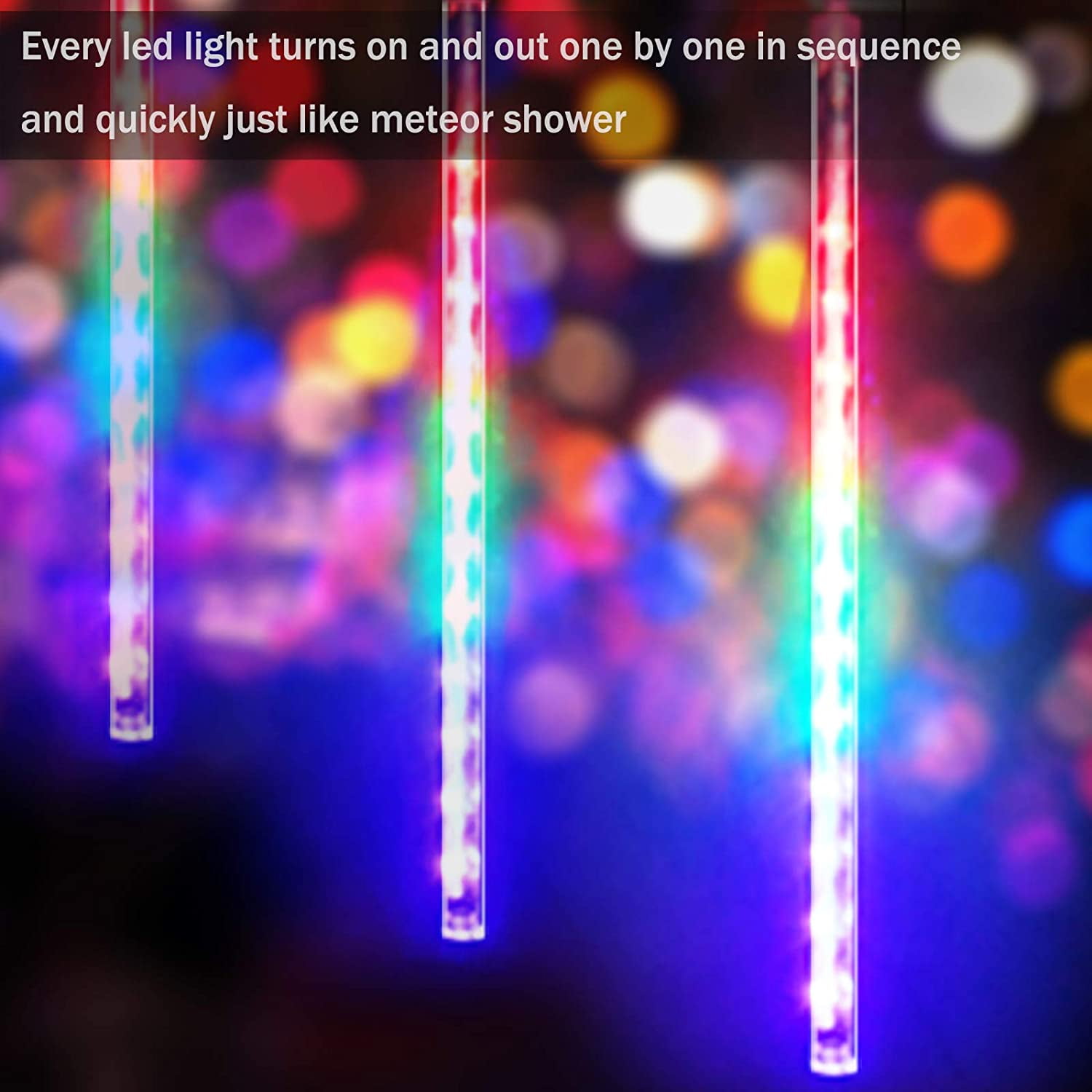 DONGPAI Meteor Shower Lights Outdoor, 20 Inch 8 Tube Icicle Lights, Waterproof Meteor Christmas Lights Outdoor, Hanging Falling Rain Lights for Xmas Tree Outside Holiday Decoration
