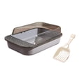 thumbnail image 2 of Caja de arena para gatos, caja de arena para gatos, caja de arena para gatos semicerrada grande con lado alto, duradera, parte abierta, para Claro y gris, 2 of 8