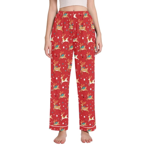 joogoo Women Funny Reindeer Snowflake Pajamas Pants Lounge Bottoms Pjs with Pockets M