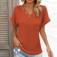 thumbnail image 2 of Lovskoo 2024 Summer Tops Womens Fashion Short Sleeve V Neck Solid Color Casual T-Shirt Spring Clothing Shirts for Women Orange M, 2 of 9