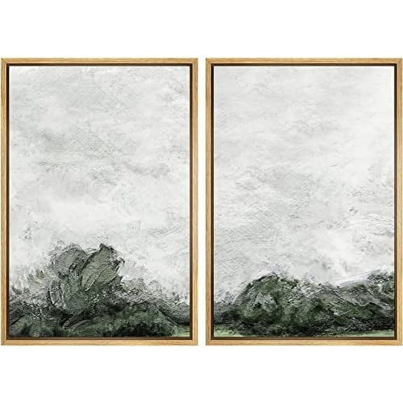 IDEA4WALL Framed Canvas Print Wall Art Set Green & Gray Grunge Paint Stroke Landscape Abstract Shapes Modern Art Geometric Minimalism Prints Chic Relax/Calm for Rooms - Natural 24"x36"x3