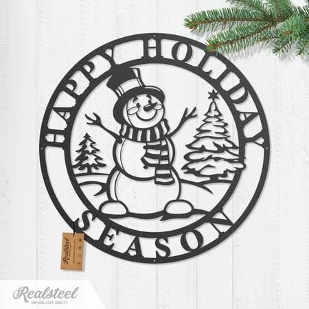 RealSteel: Happy Holiday Season Snowman – Festive Metal Christmas Décor for Indoor/Outdoor Use (14 / Black)