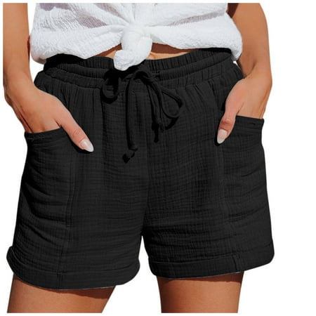 Shorts for Women Summer Pants Y2K Lounge Pajama Bottoms Clothes Gauze Pants Casual Loose Outfits 2026 High Waisted Wide Leg Beach Short with Pockets Cute Drawstring Linen Pants L