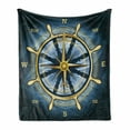 thumbnail image 1 of Compass Soft Flannel Fleece Blanket, Navigation Theme Compass with Windrose and Helm on a Wavy Backdrop Maritime, Cozy Plush for Indoor and Outdoor Use, 60" x 80", Yellow Navy Blue, by Ambesonne, 1 of 6