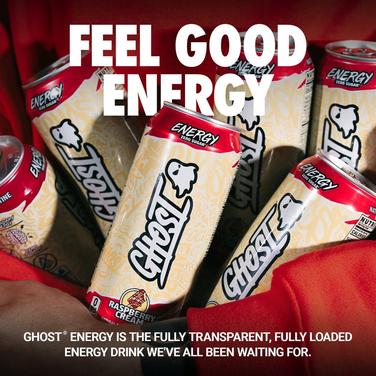 GHOST® ENERGY Zero Sugars Energy Drink, Raspberry Cream, 200mg