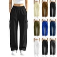 thumbnail image 4 of Naotn Straight Leg Sweatpants for Women Fall Casual Elastic Waist Sweat Pants Running Hiking Travel Pants with Cargo Pockets Dark Gray M, 4 of 9