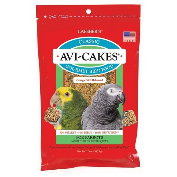 LAFEBER'S Classic Avi-Cakes Pet Bird Food, Made with Non-GMO and Human-Grade Ingredients, for Parrots, 12 oz