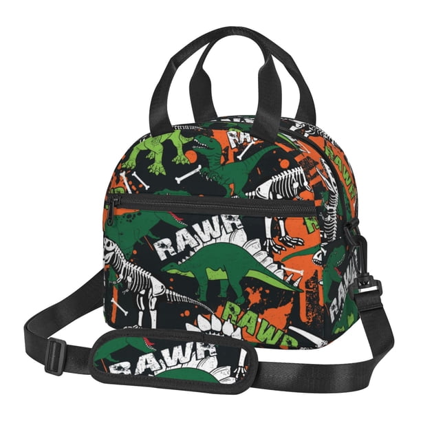 Fotbe Dinosaur Skeleton Bolsa de Almuerzo con Estampado, Lonchera Aislada, Contenedores de Comida Reutilizables Tipo Cooler a Prueba de Fugas
