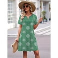 thumbnail image 5 of Women's V-Neck Bohemian Floral Print Short Sleeve Tunic Dress Green S, 5 of 7