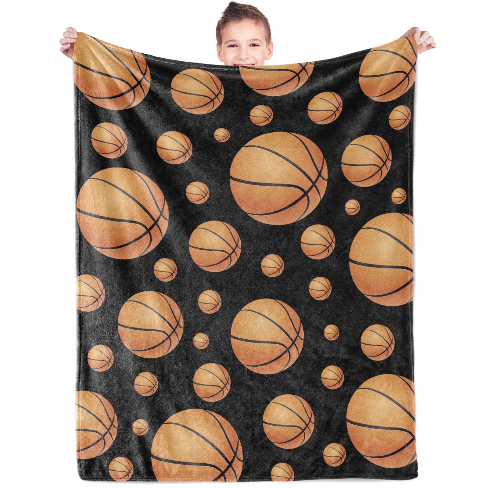 Basketball Blanket for Girls Boys, Soft Plush Orange Basketball Fuzzy