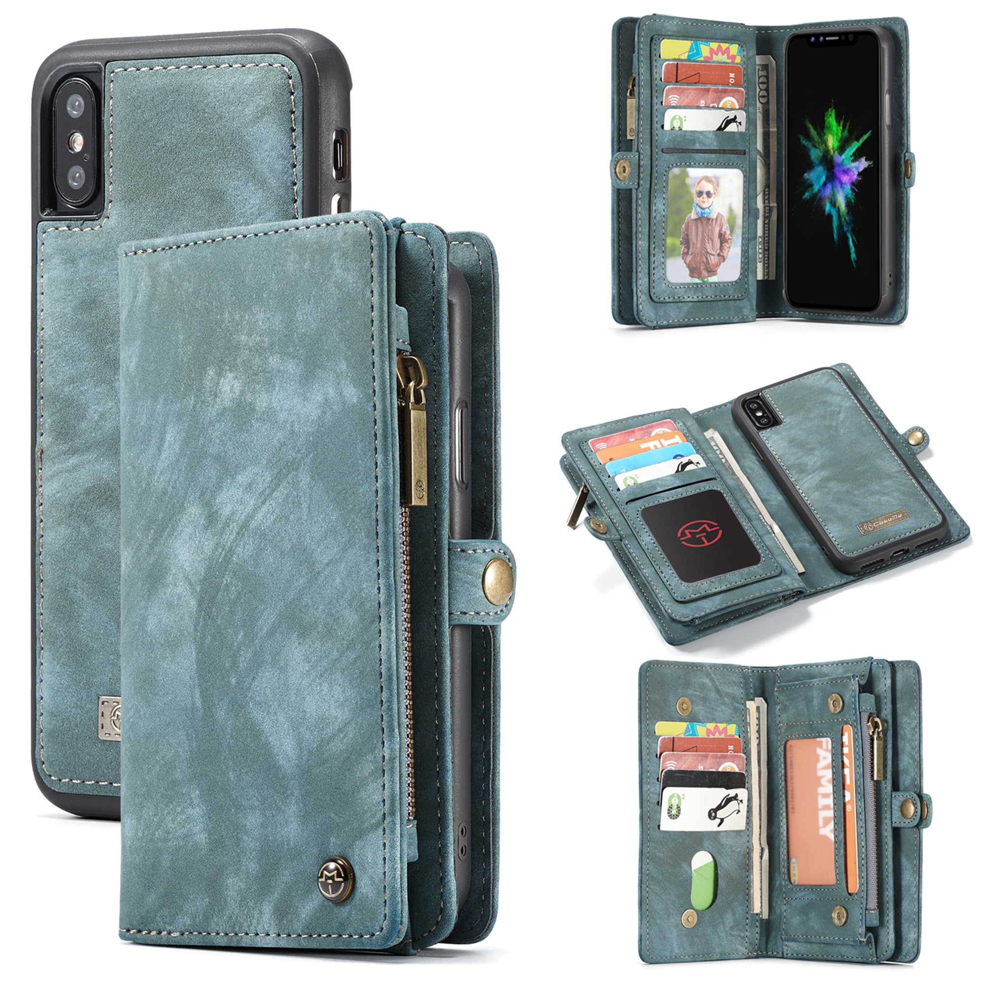 Leather Flip Case for iPhone X with Waterproof Pouch for Smart Phone Business Wallet Cover Compatible with iPhone X 