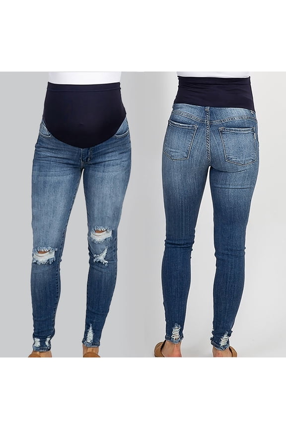 Taqqpue Women's Maternity Jeans Over the Belly Comfy Stretchy Ripped Distressed High Waist Denim Jeggings Skinny Pregnancy Pants Maternity Leggings for Women