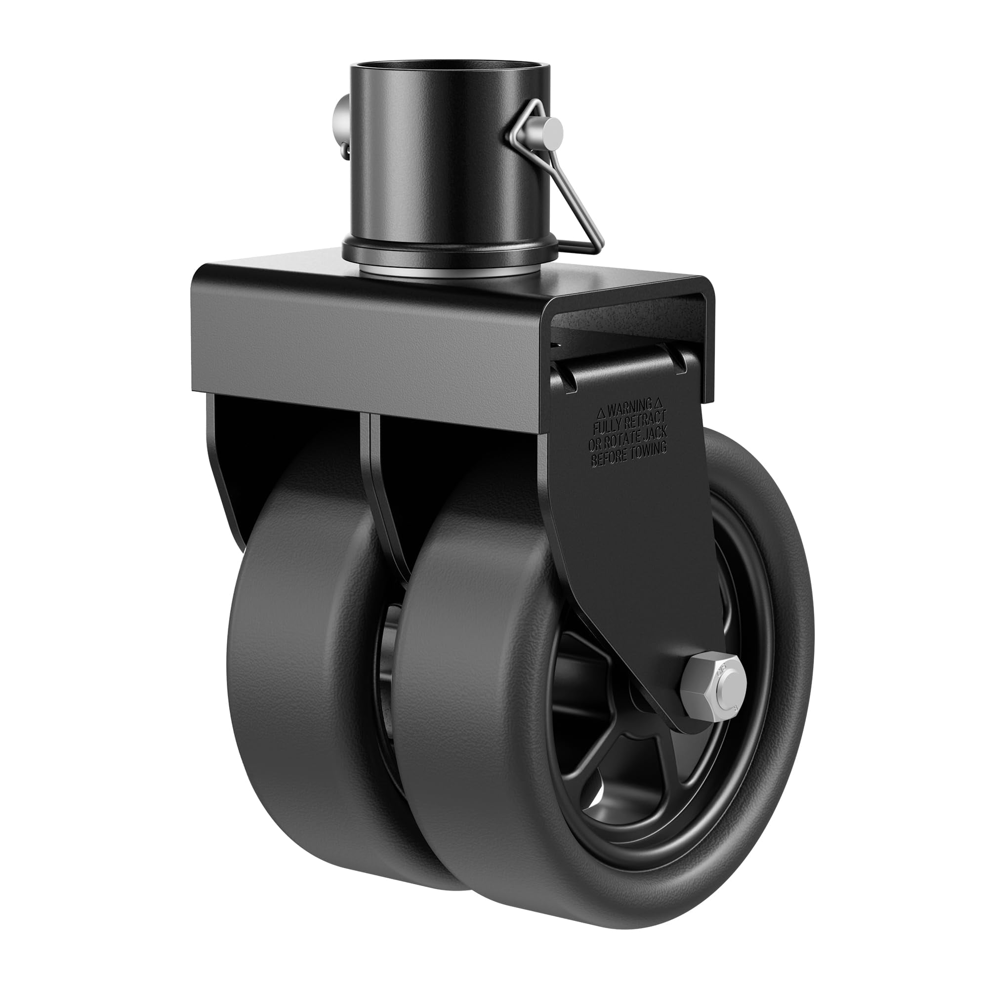 TOWKING 2,500lbs Dual 6" Trailer Jack Swivel Caster with Upgraded Spoked Wheels and Reinforced Bracket, Black