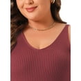 thumbnail image 5 of DARING DIVA Plus Size Sweater V Neck Ribbed Knit Bodycon Dress 2X Burgundy, 5 of 6