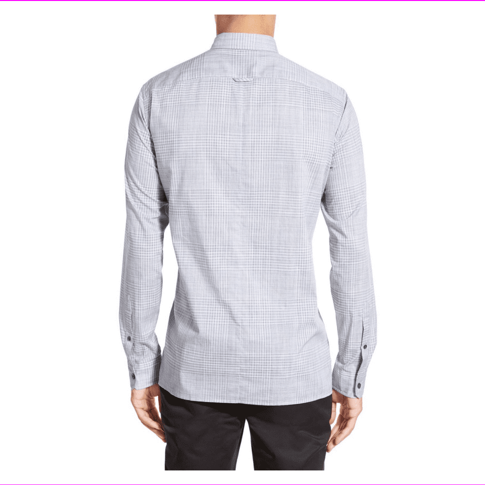 Vince Vince Men's Curved hem Locker loop Trim Fit Plaid Long Sleeve