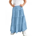 thumbnail image 6 of Girls Elastic Waist Maxi Skirt A-Line Tiered Pleated Long Skirts Summer Casual Boho Eyelet Skirt, 6 of 6