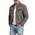 thumbnail image 3 of FchengtaiS Mens Suede Bomber Jacket Stand Collar Zip Up Wind Resistant Jacket Winter Warm Outerwear with Multi Zipper Pockets, 3 of 7