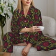 thumbnail image 6 of Honeii Burgundy Peony Flowers Print Women's Pajama Sets Long Sleeve Button Down Sleepwear Nightwear Soft Pjs Lounge Sets 2PCS-Large, 6 of 7