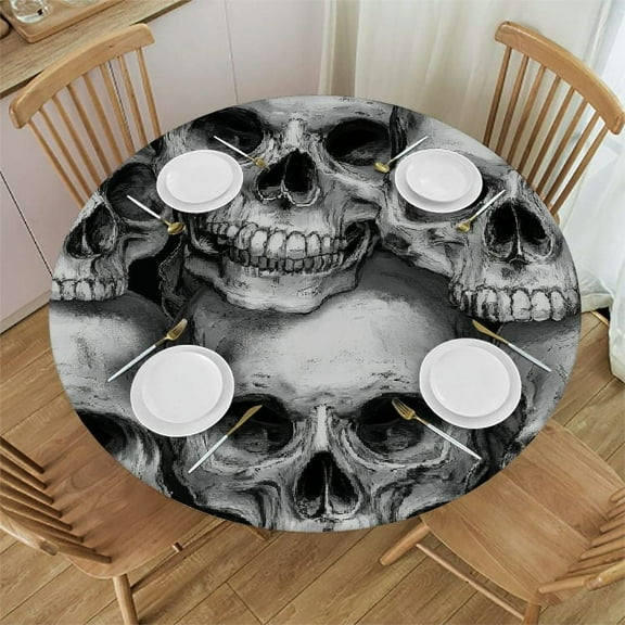 Patifu Skulls Stacks Facial Expressions Round Tablecloth 100% Polyester Waterproof Stain-Resistant, Ideal for Restaurants, Weddings, Parties 31"-35