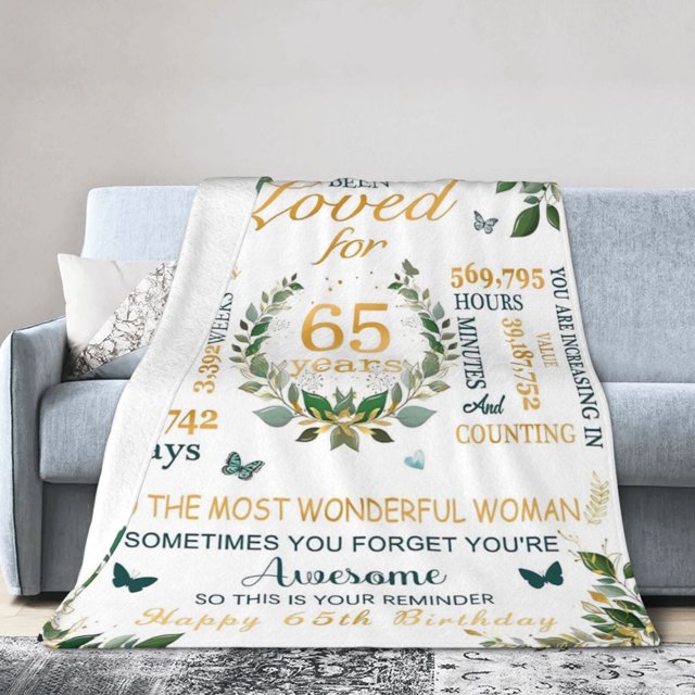 LHSHID Happy 65th Birthday Throw Blanket Soft Fuzzy Fleece Blanket For Couch Bed Living Room Decoration 50x60in