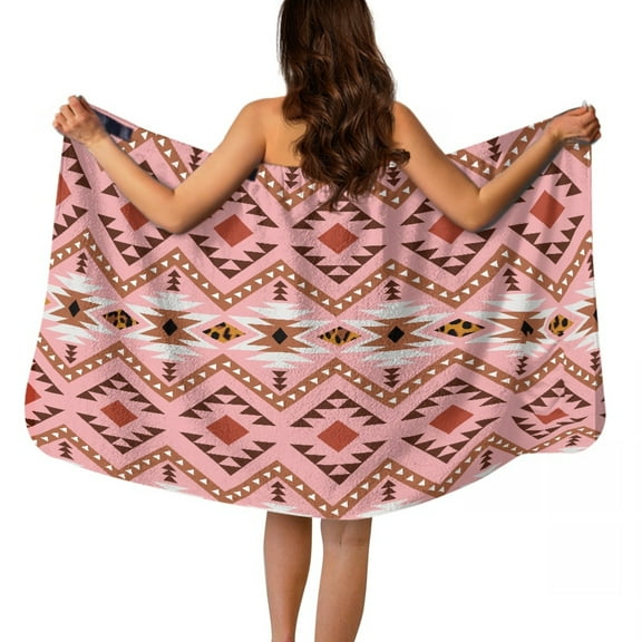 Yuyamidu Aztec Ethnic Gemoetric Shower Wrap for Women Pink Bath Wrap Quick Dry Bath Body Towel Wrap Lightweight Knee Length Bath Towels Spa Shower Wrap Robe Size XL