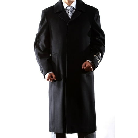 Men's Single Breasted Black Luxury Wool/Cashmere Full Length Winter