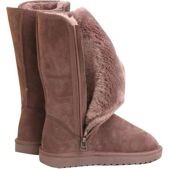 Women's Multiple Colors Women's Boot Classic Suede Women's Slip on Boot Comfortable Winter Boot Long Side Zipper Round Toe Thick-Soled Snow Boots Shoes for Women Girls