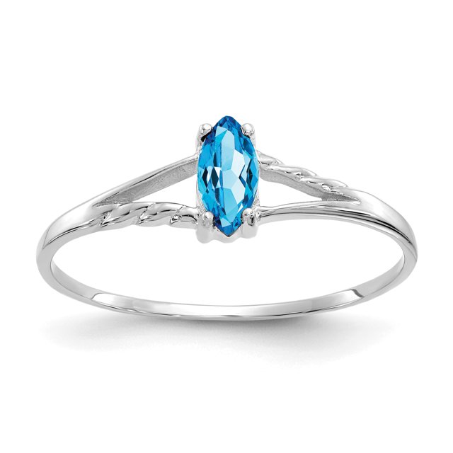 Bague Pierre de Naissance Topaze Or Blanc Bleu 14K