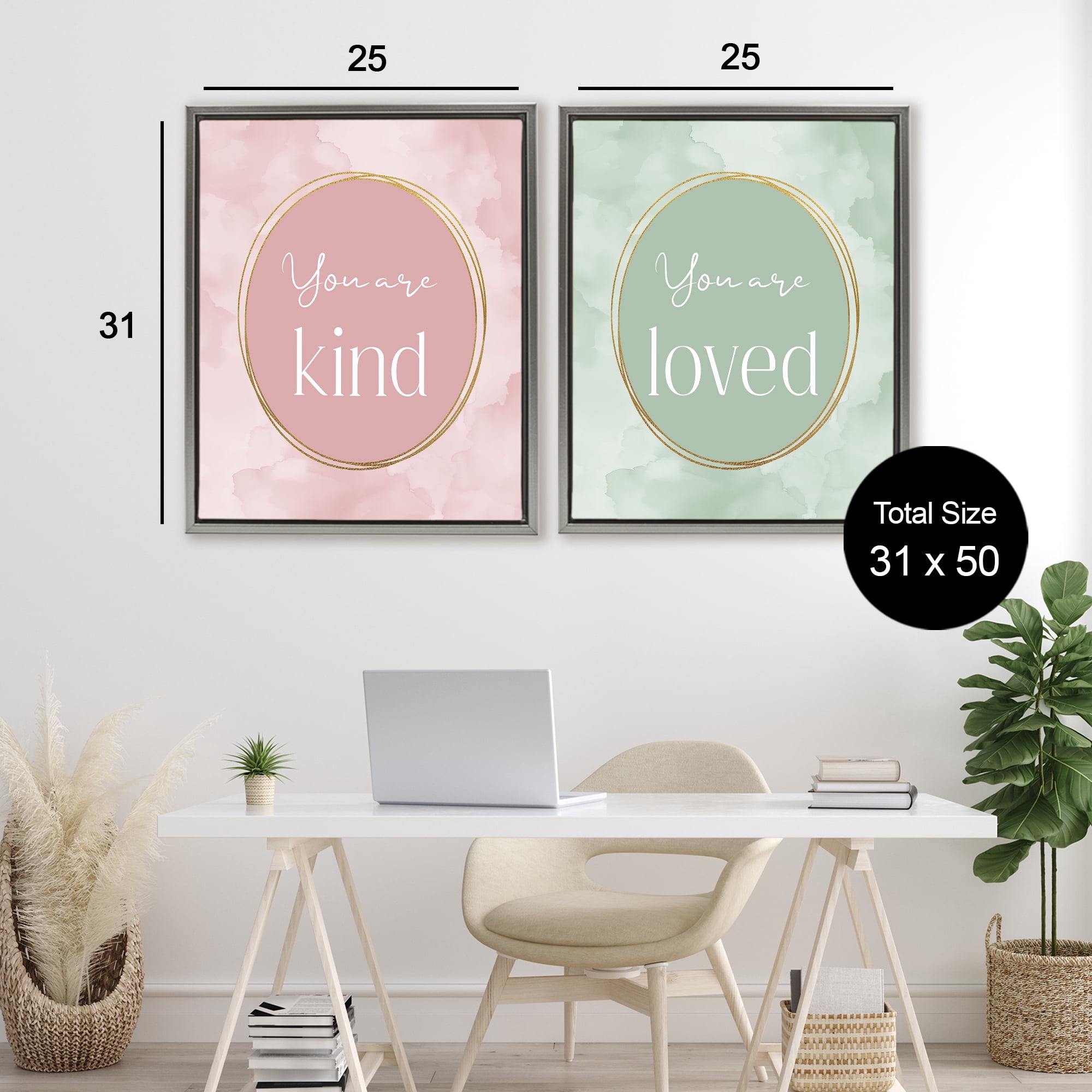 Stupell Industries Pastel Golden Affirmations 2 Piece Gray Framed Floater Canvas Set, design by Christine Simpson Art