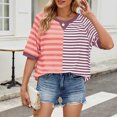 thumbnail image 5 of jowamay Striped Shirt Women Crew Neck Color Block Summer Loose Fit T Shirts Fashion Basic Tops Everyday Wear, 5 of 7