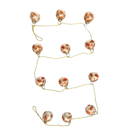 Creative Co-Op Etched Mercury Glass Ball Ornament Garland with Gold Cord, Matte Silver Finish and Coral Color