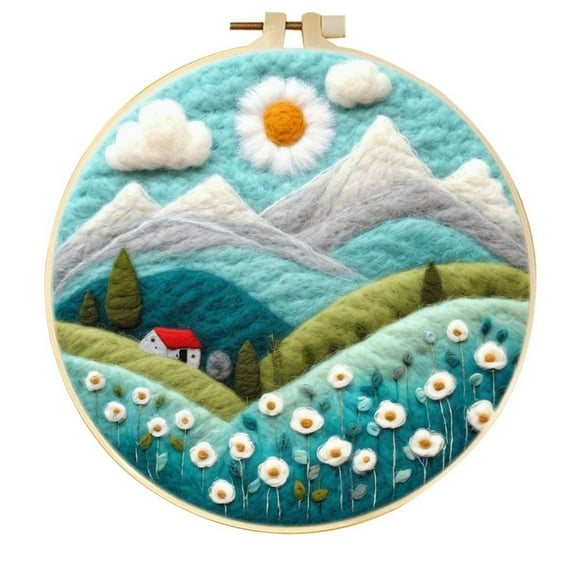Mountain Needle Felting Set, Beginner Felt Painting Set, With Wool Felt Painting Set, Decorative Frame, Suitable for Home Decoration