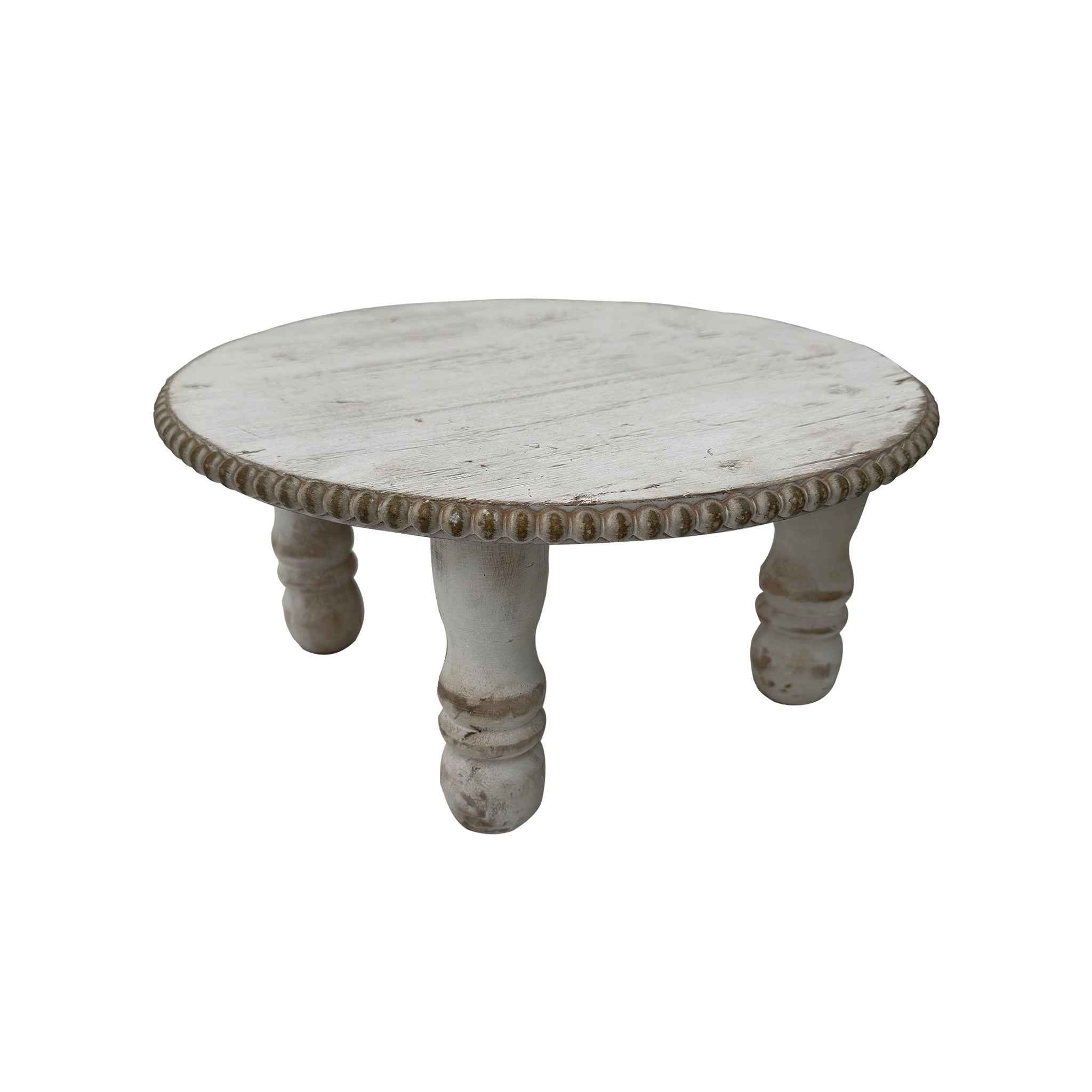 Parisloft Whitewashed Wood Table Riser -12.25Dia.x 5.875H, Round Wood  Riser with 4 Feet and Wood Bead Detail, Farmhouse Wood Stand, Decorative  Tray, Plant Stand 