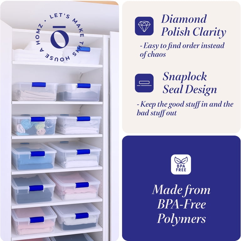 Homz 15.5 Quart Clear Plastic Stackable Storage Bins with Lids and