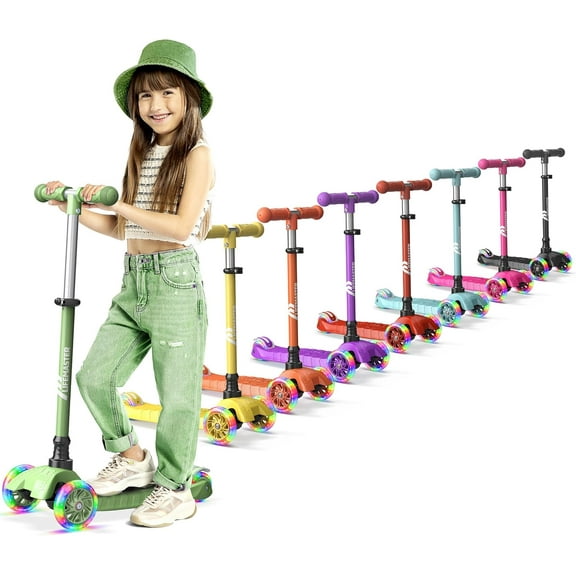 Lifemaster Mini 3-Wheel Kids Scooter with LED Wheel Lights, 4-Height Adjustable Handlebar, Wide Anti-Slip Deck, Safety Certified, Ages 2 , 110 lb Capacity