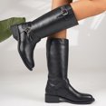 thumbnail image 5 of SACFOF Women's Mid Calf Boots Buckle Fashion Side Zipper Knee High Bootie Round Toe Chunky Heel Solid Suede Knee High Boot, 5 of 7