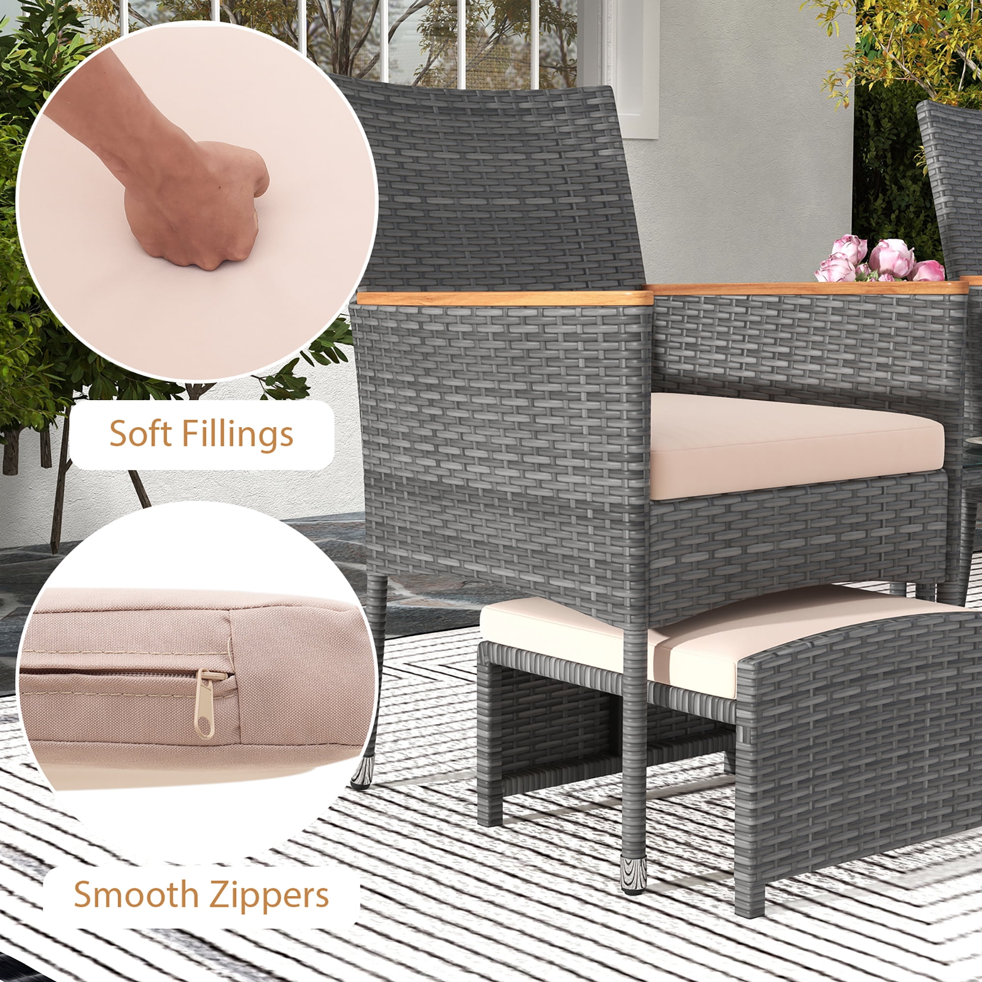 Gymax 5 Pieces Wicker Patio Furniture Set PE Rattan Porch Chairs w/ Ottomans