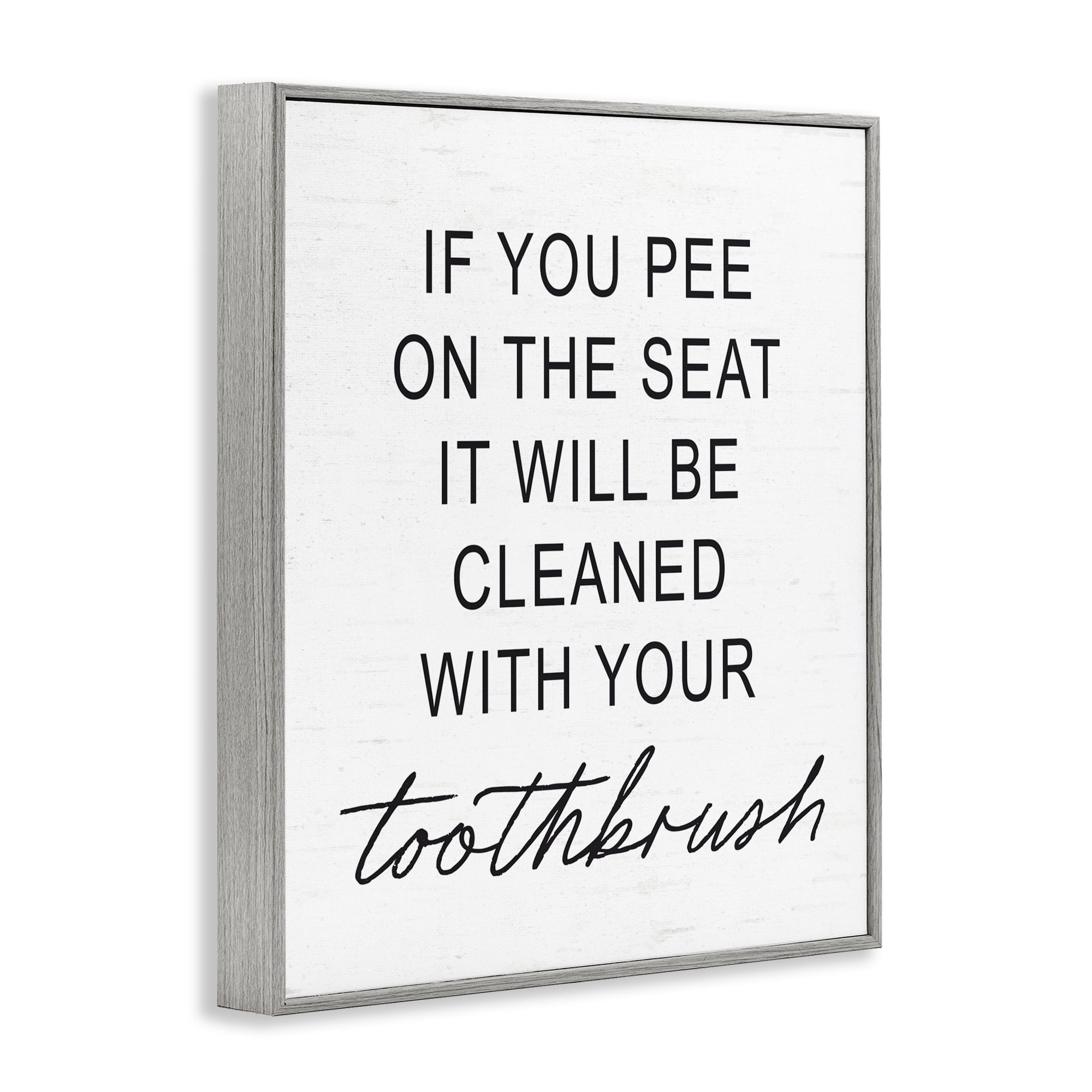 Sassy Clean With Toothbrush Warning Gray Framed Giclee Art, design by Lettered and Lined