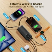 Aioneus Portable Charger Power Bank with Built-in Cables, 10000mAh 20W Fast Battery Pack, Black