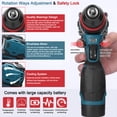 thumbnail image 4 of Graflsoa 18V Cordless Brushless 2-in-1 Drill Driver with 45Nm Torque, LED Light, and Cooling System for Home DIY, Furniture Assembly, and Automotive Repairs (Includes 1 Battery & Charger, 110V US, 4 of 7