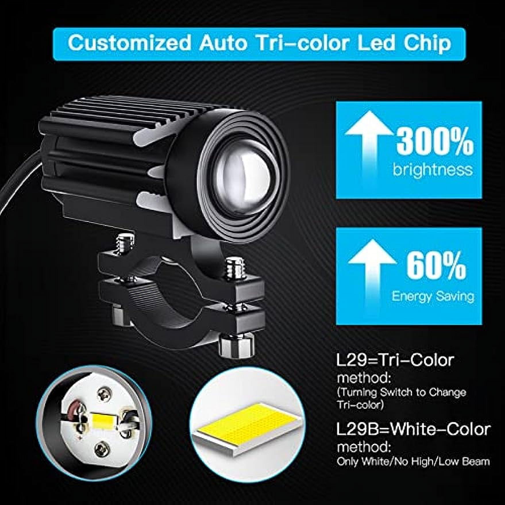 Motorcycle Driving Lights 12000LM Tri-Color Mini Led Headlights Fog Lights 12W 6000K Super Bright Amber White Aux Spotlight for Motorcycle Truck ATV SUV Car Yacht, 2 Pack