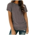thumbnail image 1 of TSADFHJI Chandail en Molleton pour Femmes Graphique T-Shirt Décontracté Uni Col Rond Manches Courtes m Café, 1 of 3