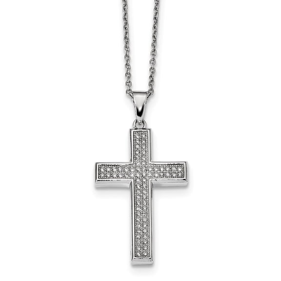 Sterling Silver and Cubic Zirconia Polished Cross Necklace - 18 Inch